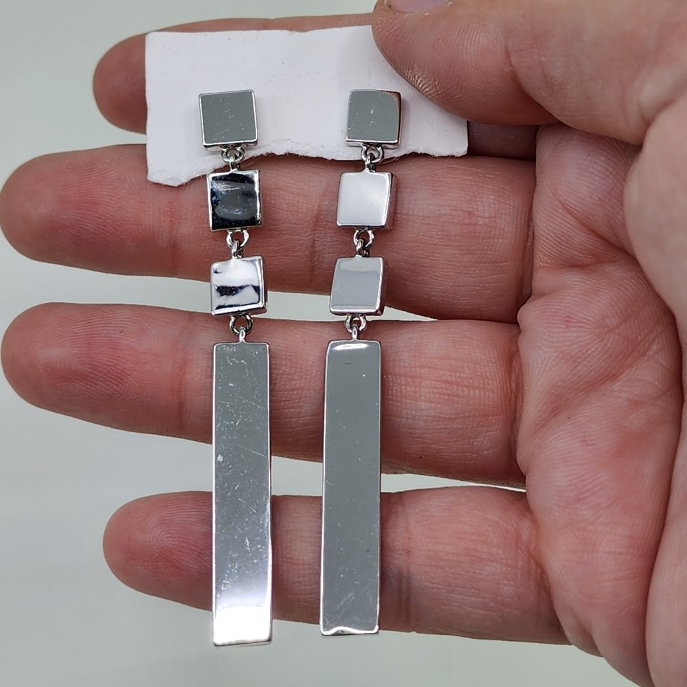 Vince Camuto Silver Tone Geometric Bar Drop Dangle Earrings Modern Statement